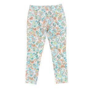 Thin Her Slimming Women's Pants Pretty Paisley White Green Orange Size Medium